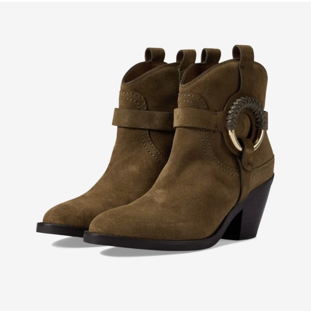 See By Chloe Hana Olive Suede Western Ankle  Boots 36.5=6.5